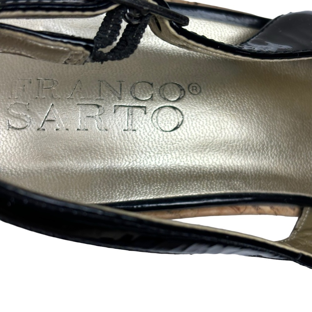 Franco Sarto Black Patent 4” Platform Cork Wedge Ankle Strap Open Toe Size 8 - Picture 10 of 10